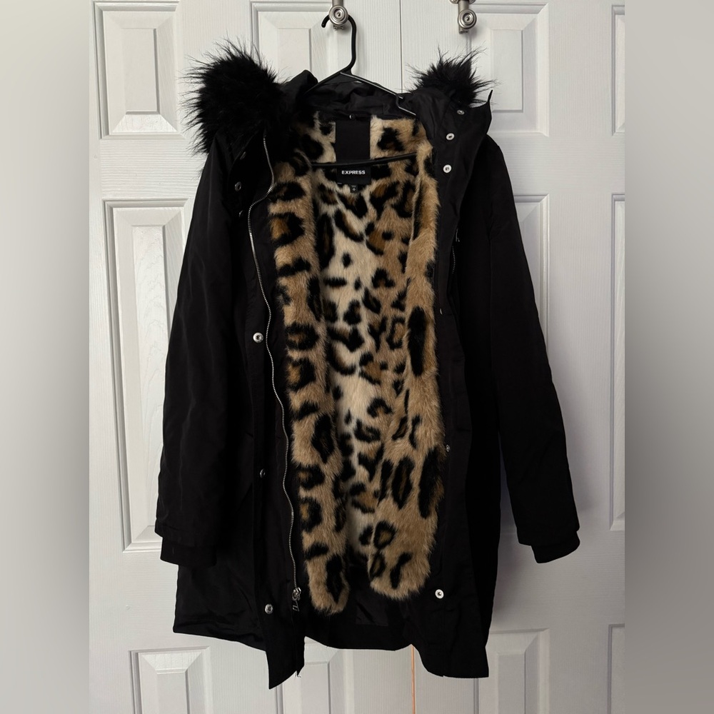 EXPRESS winter jacket coat with faux fur leopard removable vest